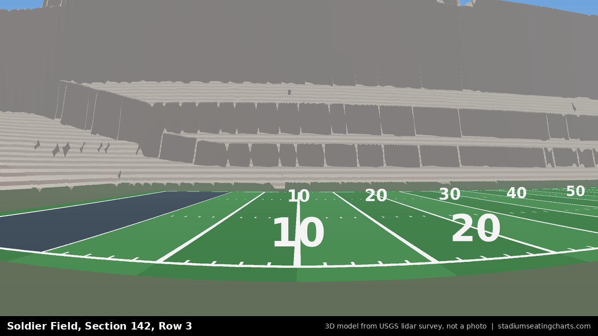 View from Soldier Field Section 142, Row 3, looking toward the field