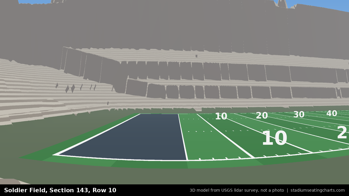 View from Soldier Field Section 143, Row 10, looking toward the field