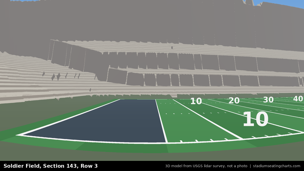 View from Soldier Field Section 143, Row 3, looking toward the field