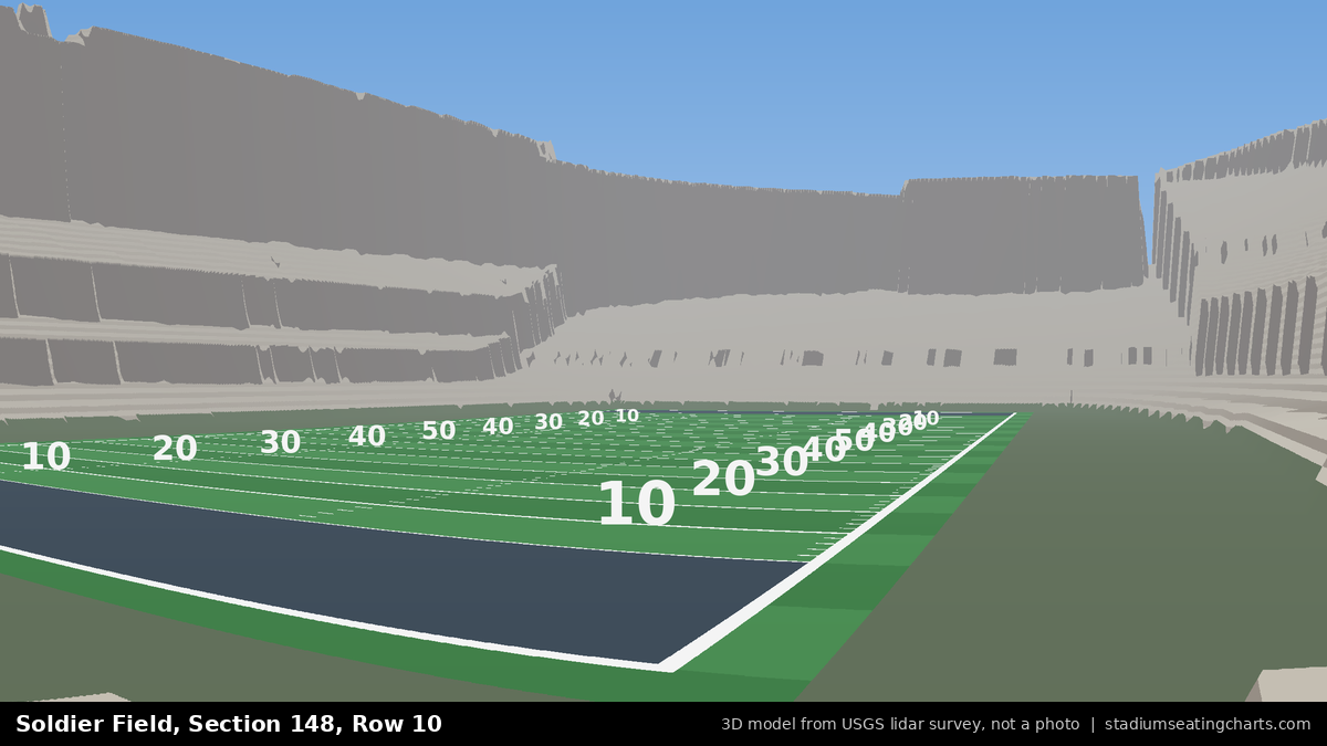 View from Soldier Field Section 148, Row 10, looking toward the field