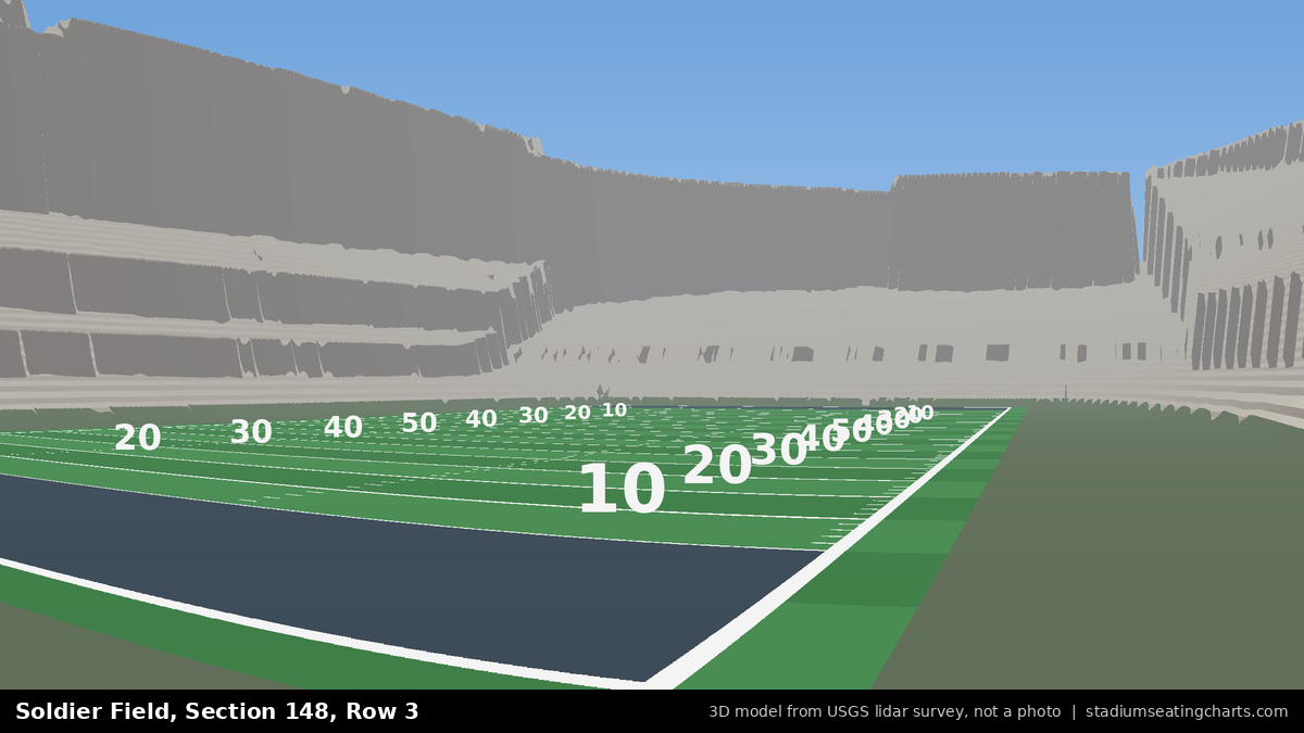 View from Soldier Field Section 148, Row 3, looking toward the field