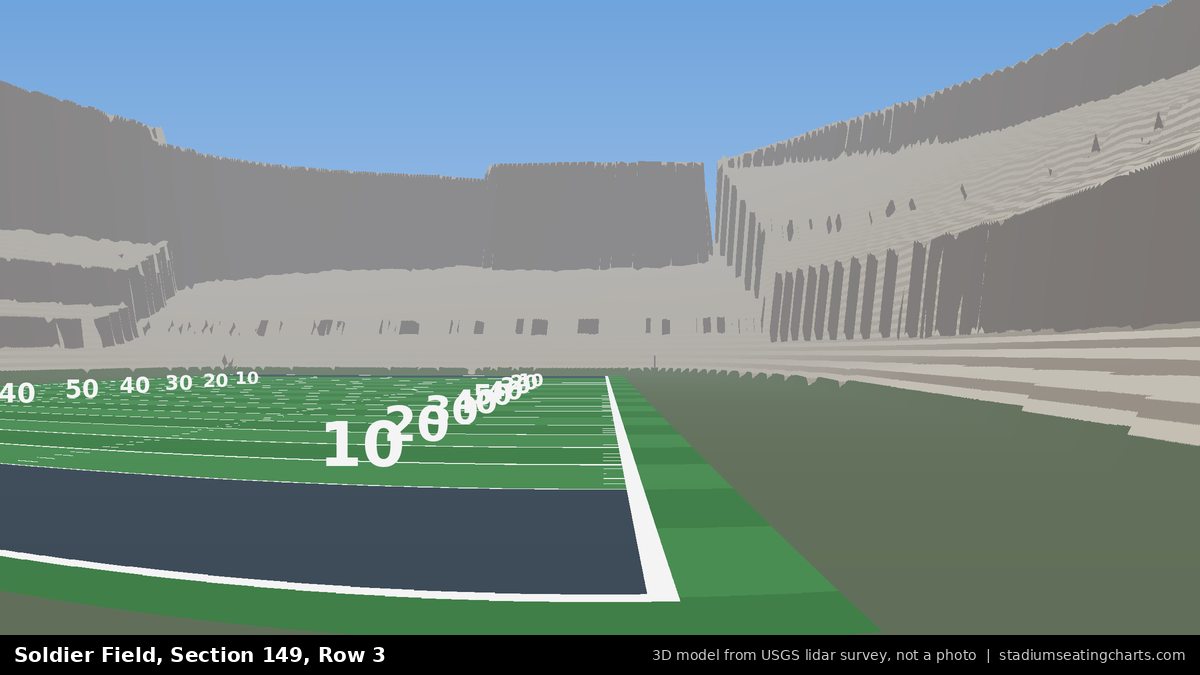 View from Soldier Field Section 149, Row 3, looking toward the field