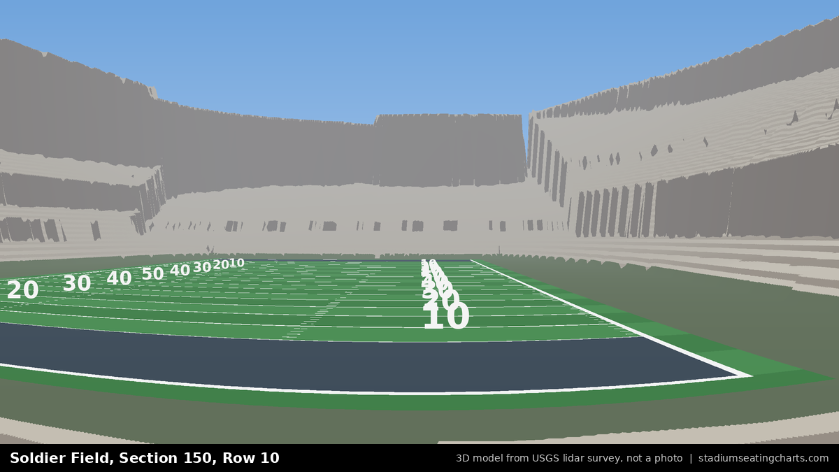 View from Soldier Field Section 150, Row 10, looking toward the field