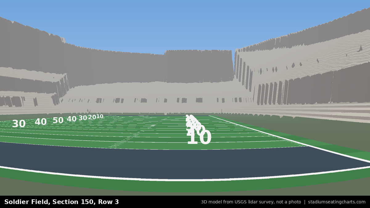 View from Soldier Field Section 150, Row 3, looking toward the field