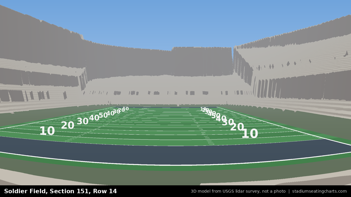 View from Soldier Field Section 151, Row 14, looking toward the field