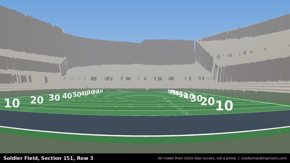 View from Soldier Field Section 151, Row 3, looking toward the field