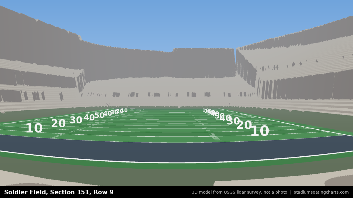 View from Soldier Field Section 151, Row 9, looking toward the field