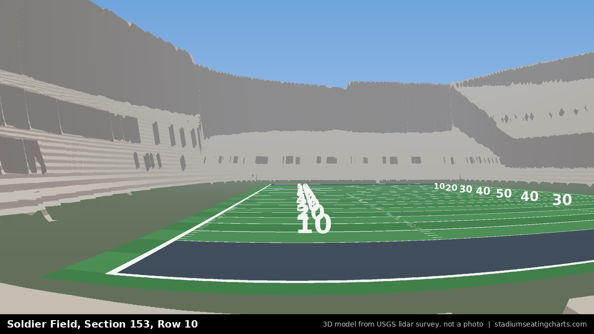 View from Soldier Field Section 153, Row 10, looking toward the field