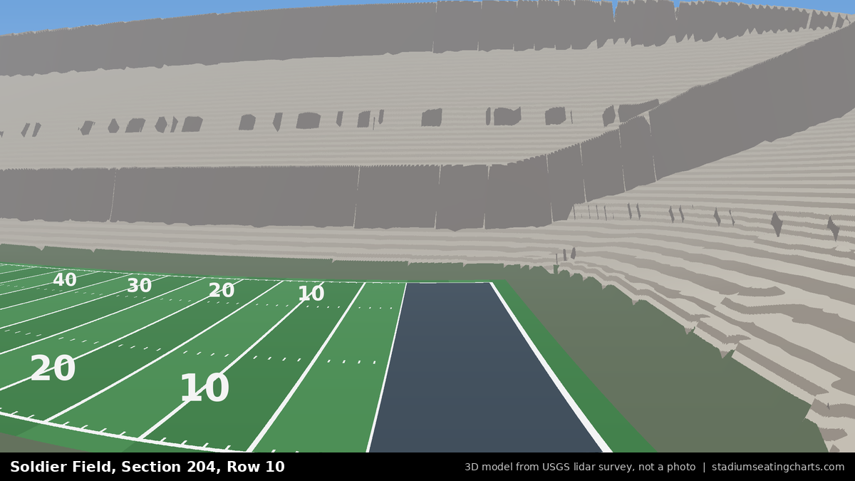 View from Soldier Field Section 204, Row 10, looking toward the field