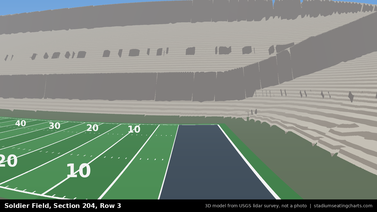 View from Soldier Field Section 204, Row 3, looking toward the field