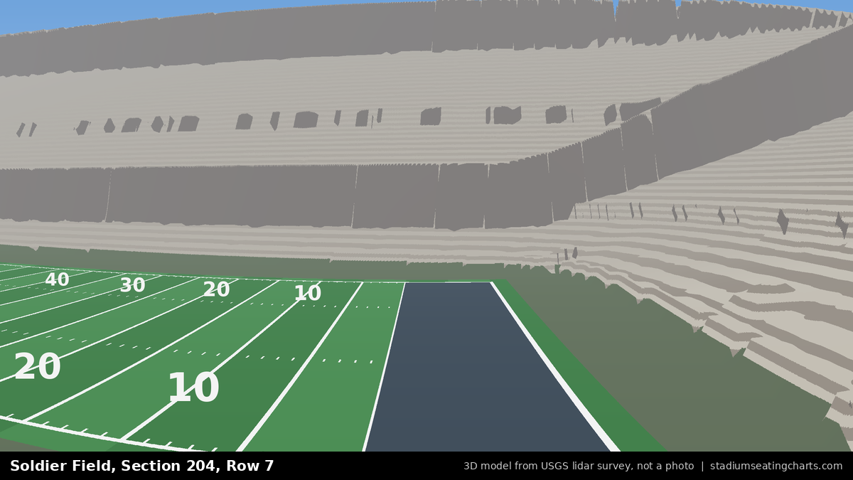 View from Soldier Field Section 204, Row 7, looking toward the field