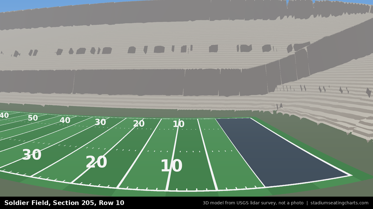 View from Soldier Field Section 205, Row 10, looking toward the field
