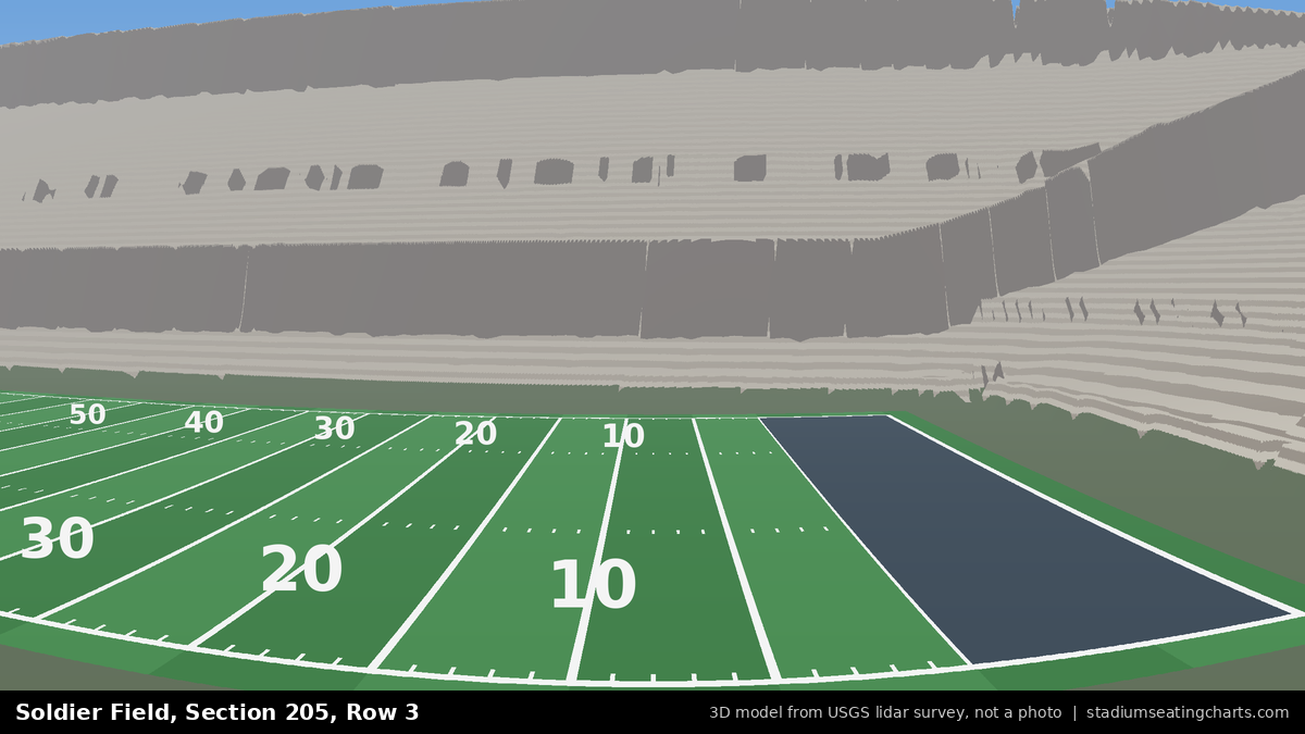 View from Soldier Field Section 205, Row 3, looking toward the field