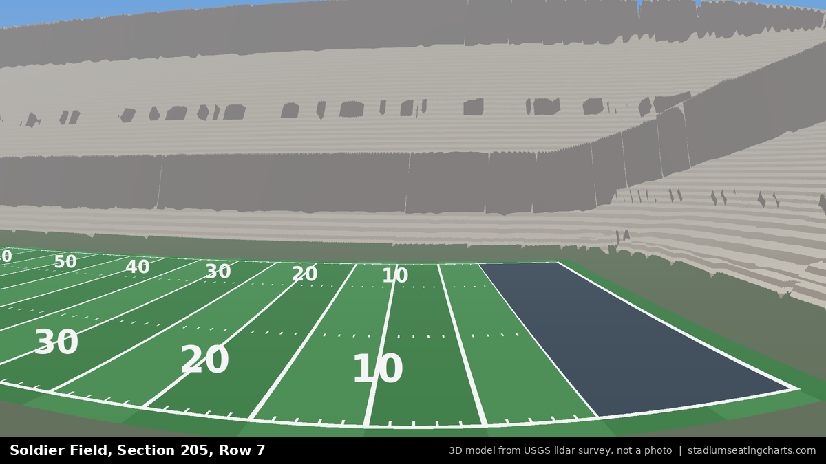 View from Soldier Field Section 205, Row 7, looking toward the field