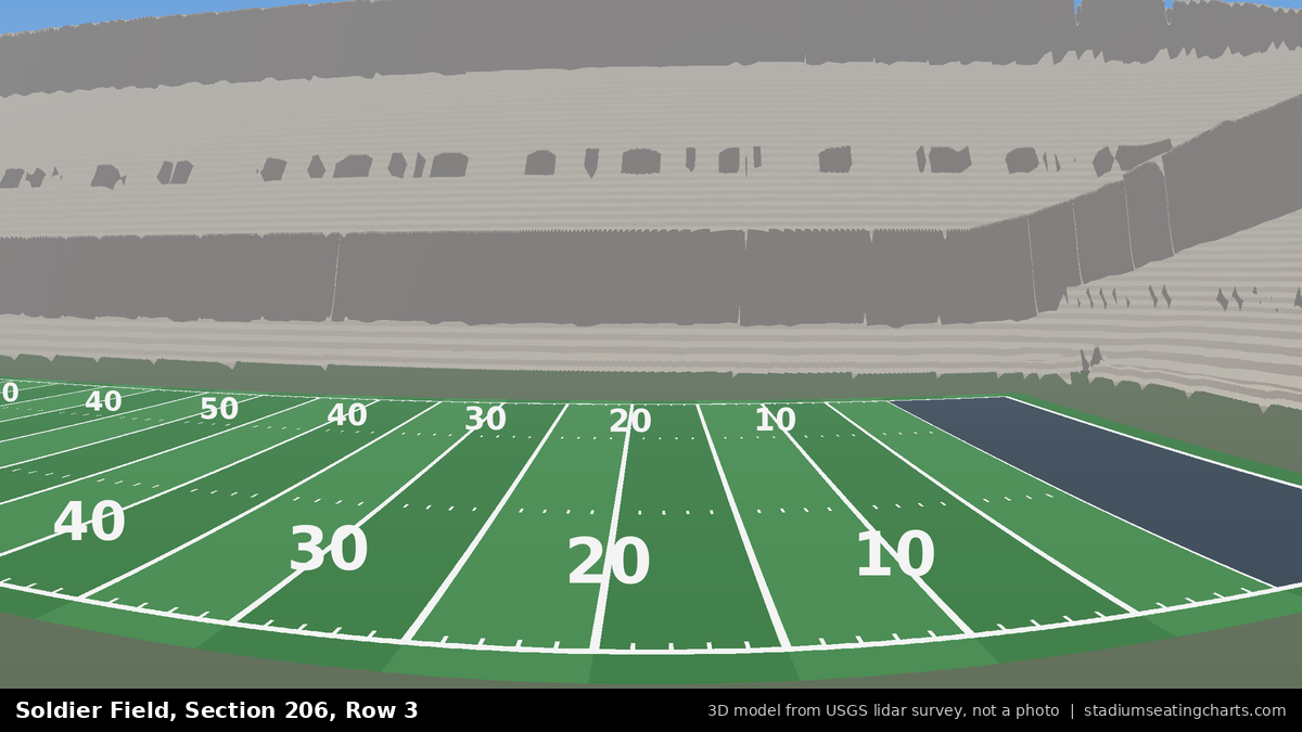 View from Soldier Field Section 206, Row 3, looking toward the field
