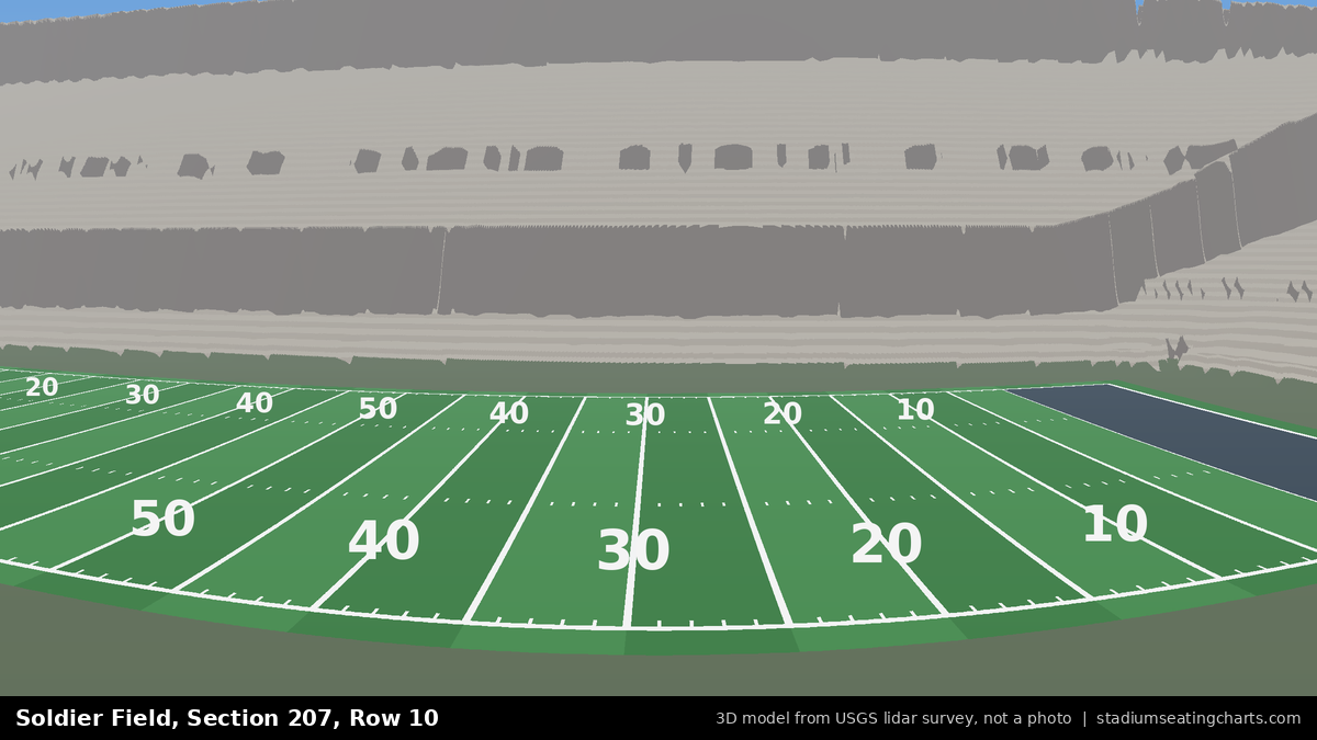 View from Soldier Field Section 207, Row 10, looking toward the field