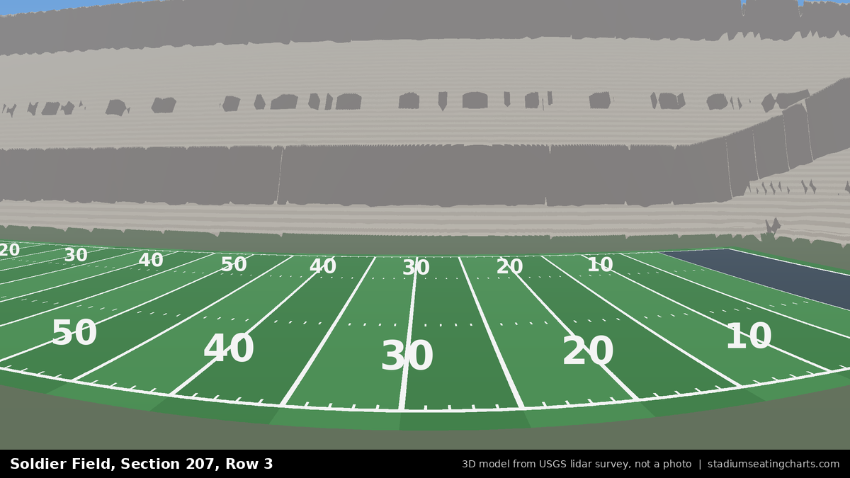 View from Soldier Field Section 207, Row 3, looking toward the field