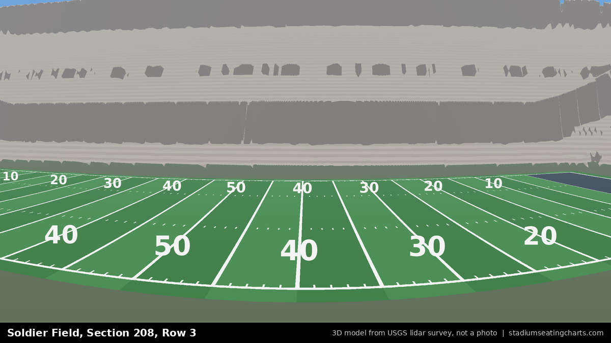 View from Soldier Field Section 208, Row 3, looking toward the field