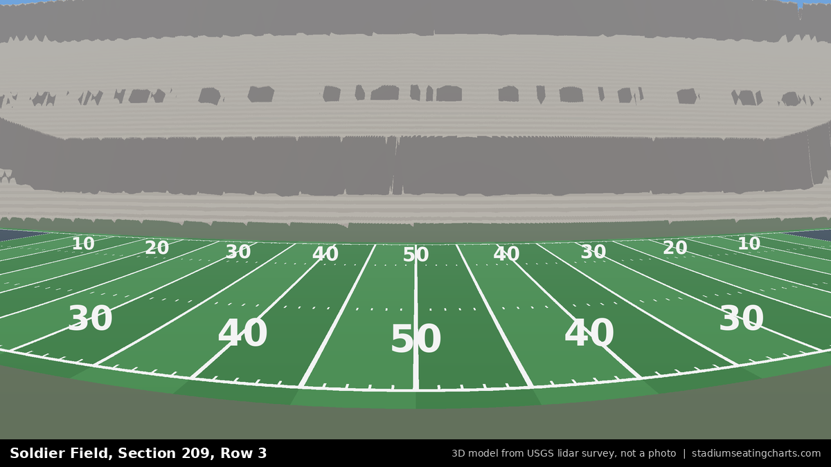 View from Soldier Field Section 209, Row 3, looking toward the field