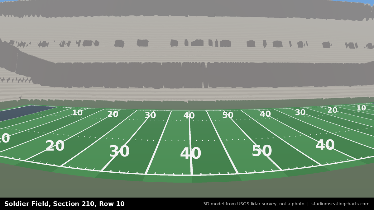 View from Soldier Field Section 210, Row 10, looking toward the field