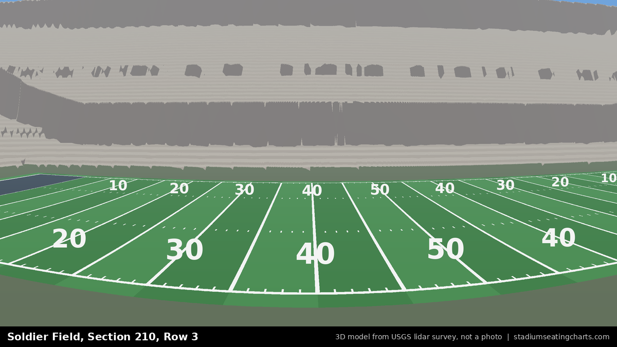 View from Soldier Field Section 210, Row 3, looking toward the field