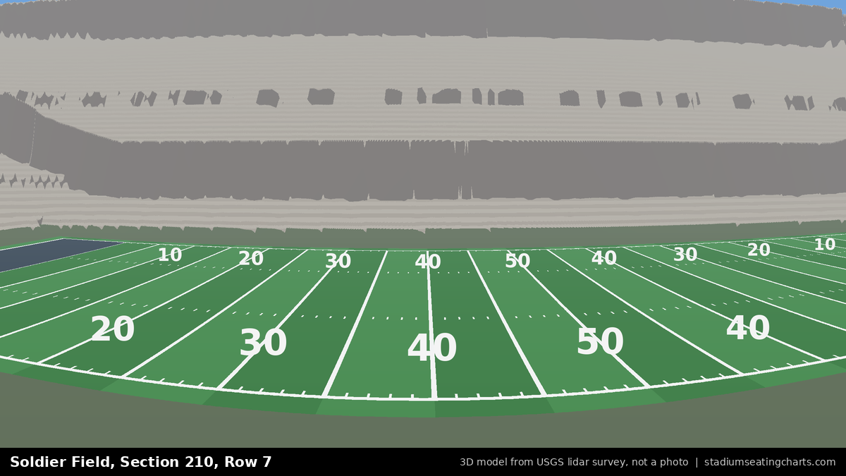 View from Soldier Field Section 210, Row 7, looking toward the field