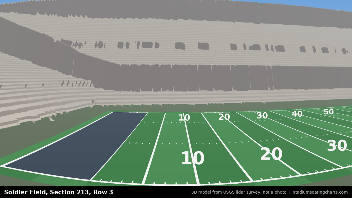 View from Soldier Field Section 213, Row 3, looking toward the field