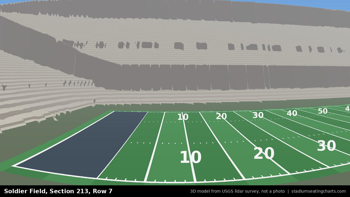 View from Soldier Field Section 213, Row 7, looking toward the field
