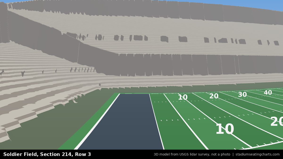 View from Soldier Field Section 214, Row 3, looking toward the field