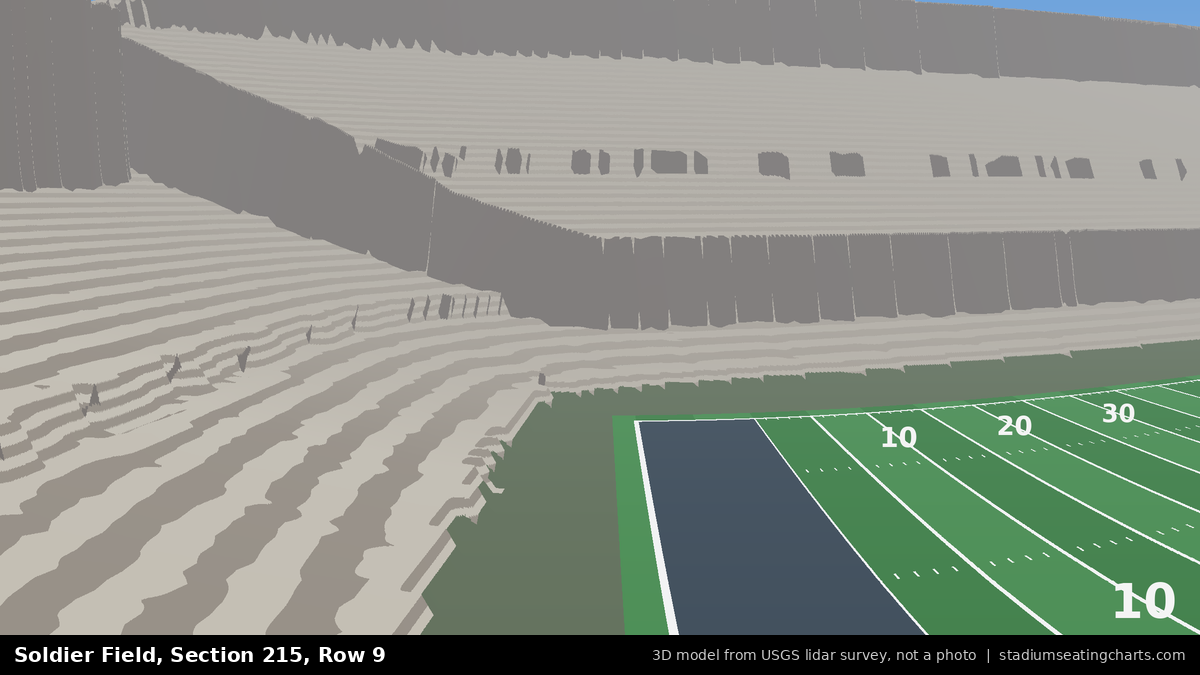 View from Soldier Field Section 215, Row 9, looking toward the field