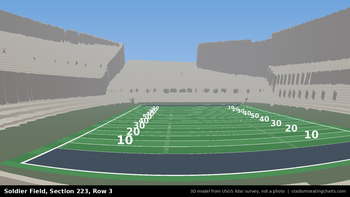 View from Soldier Field Section 223, Row 3, looking toward the field