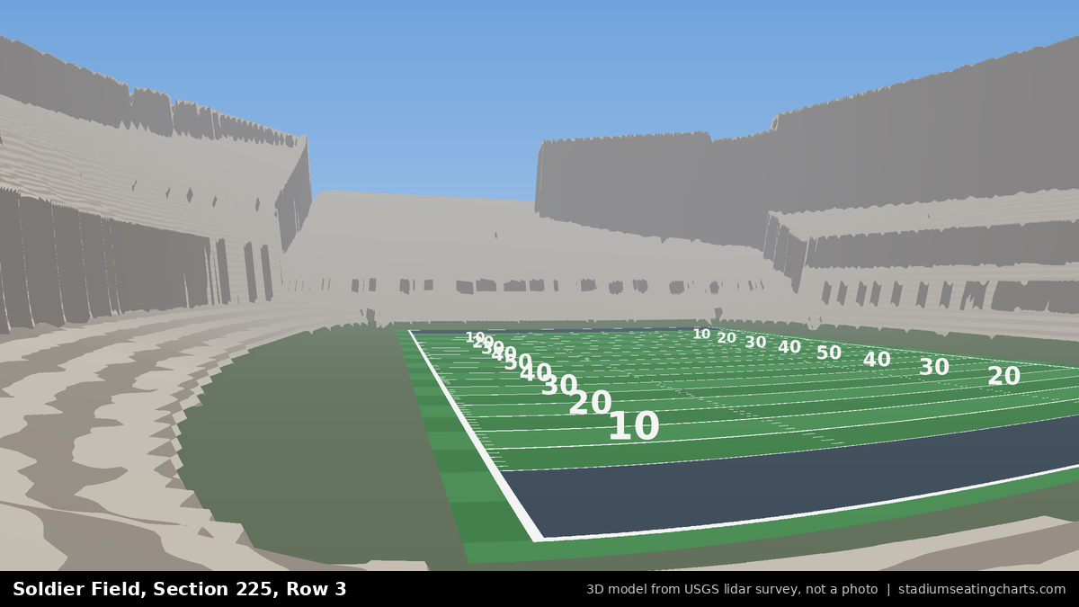 View from Soldier Field Section 225, Row 3, looking toward the field