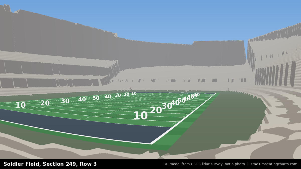 View from Soldier Field Section 249, Row 3, looking toward the field