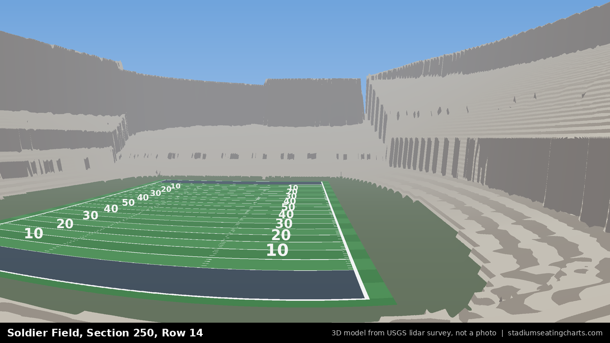 View from Soldier Field Section 250, Row 14, looking toward the field