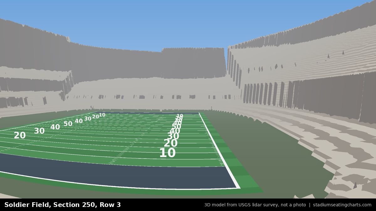 View from Soldier Field Section 250, Row 3, looking toward the field