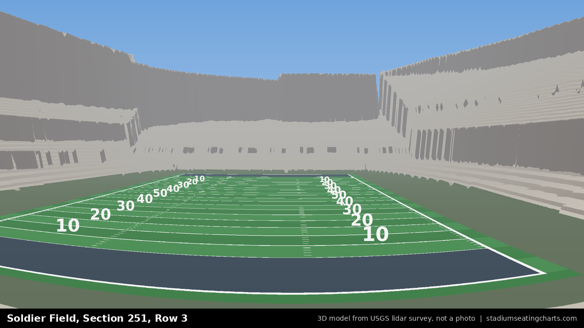 View from Soldier Field Section 251, Row 3, looking toward the field