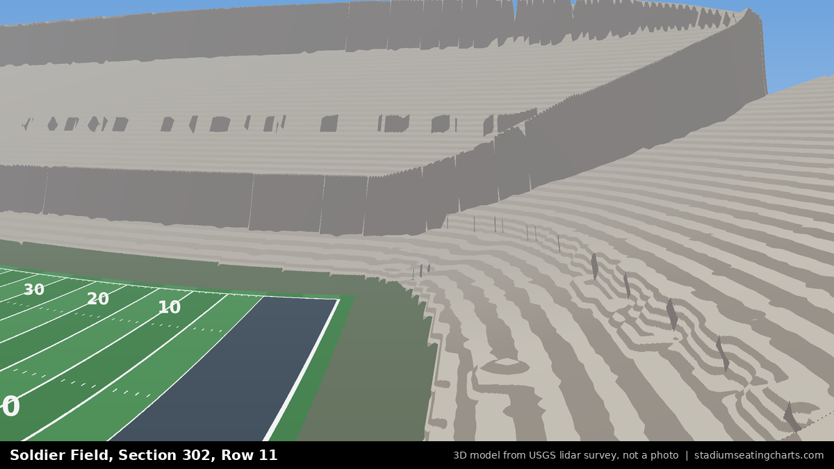 View from Soldier Field Section 302, Row 11, looking toward the field