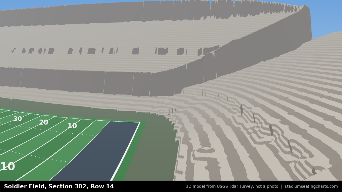 View from Soldier Field Section 302, Row 14, looking toward the field