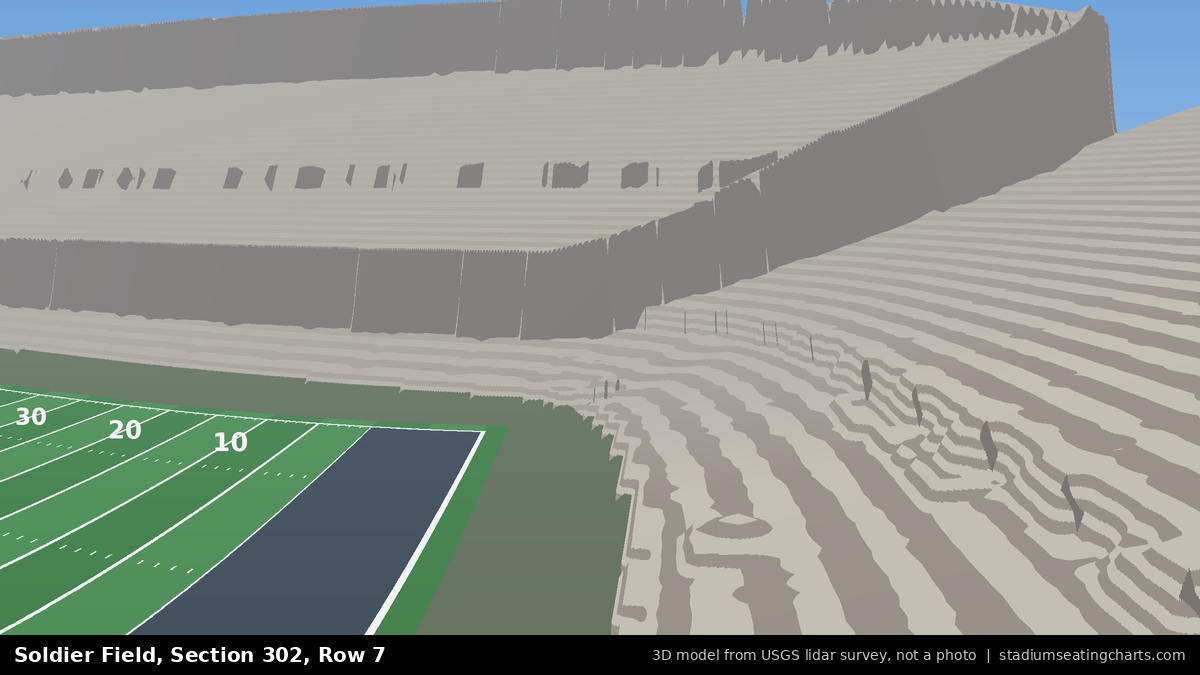View from Soldier Field Section 302, Row 7, looking toward the field