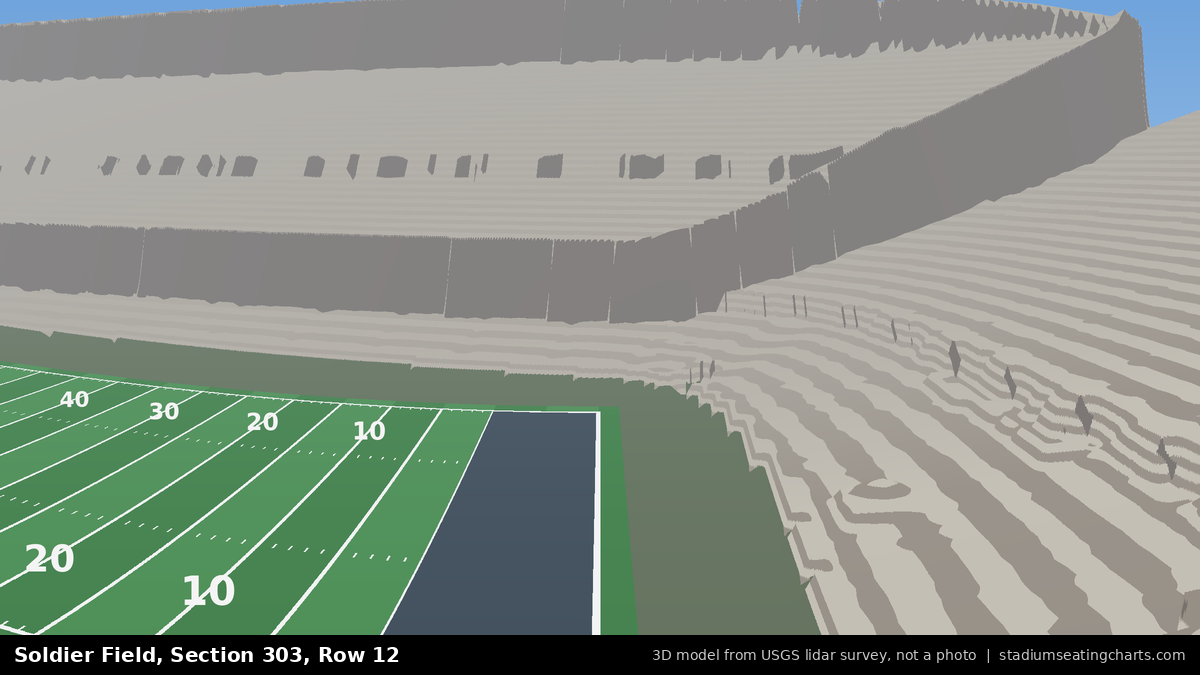 View from Soldier Field Section 303, Row 12, looking toward the field