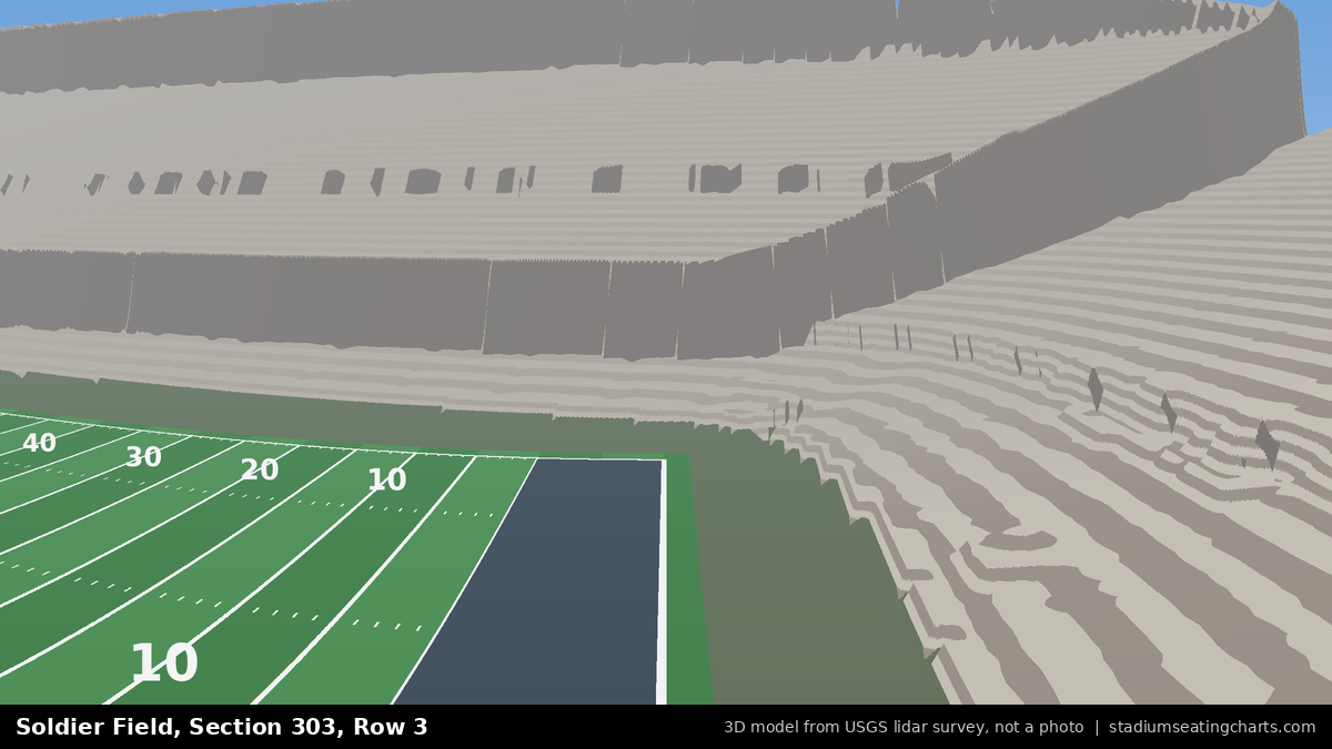 View from Soldier Field Section 303, Row 3, looking toward the field