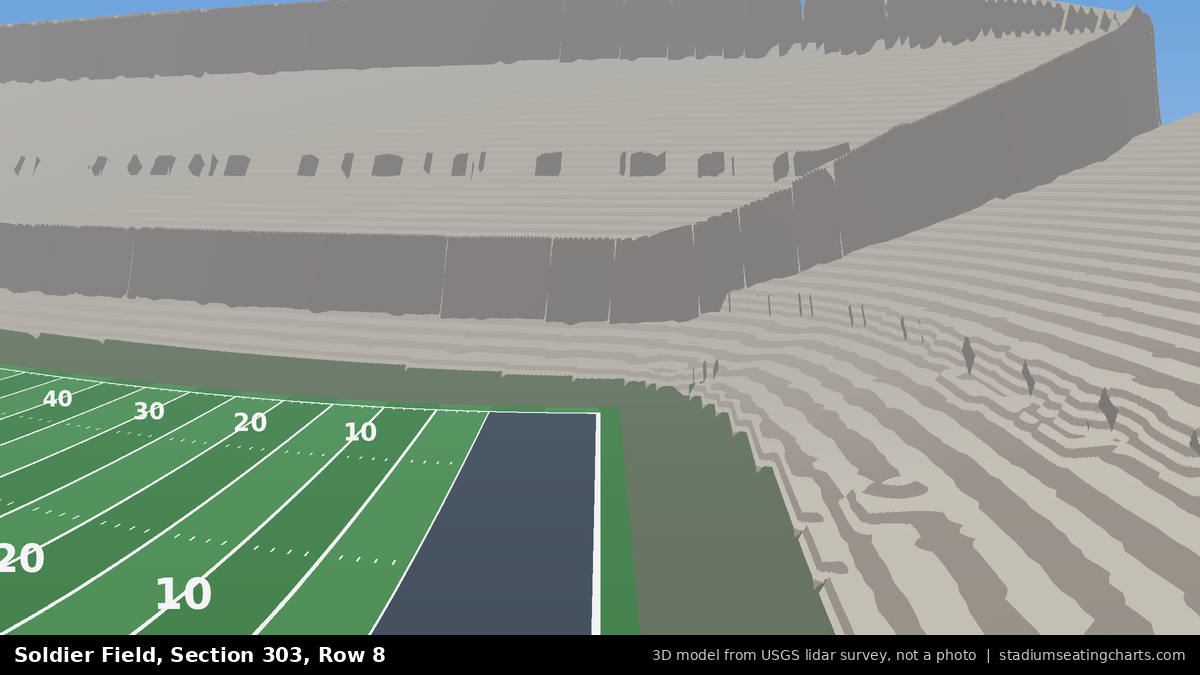 View from Soldier Field Section 303, Row 8, looking toward the field
