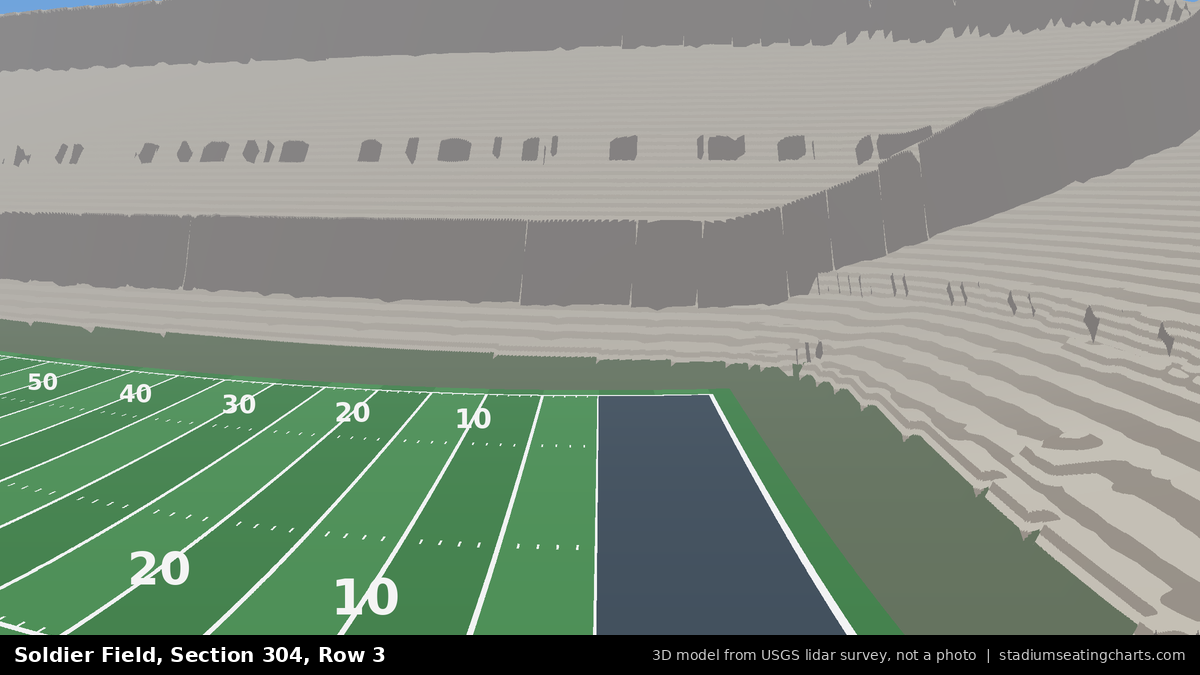 View from Soldier Field Section 304, Row 3, looking toward the field