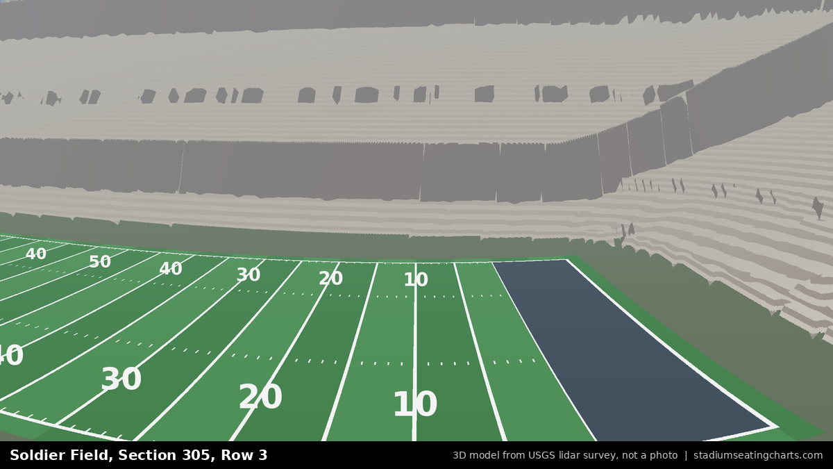 View from Soldier Field Section 305, Row 3, looking toward the field