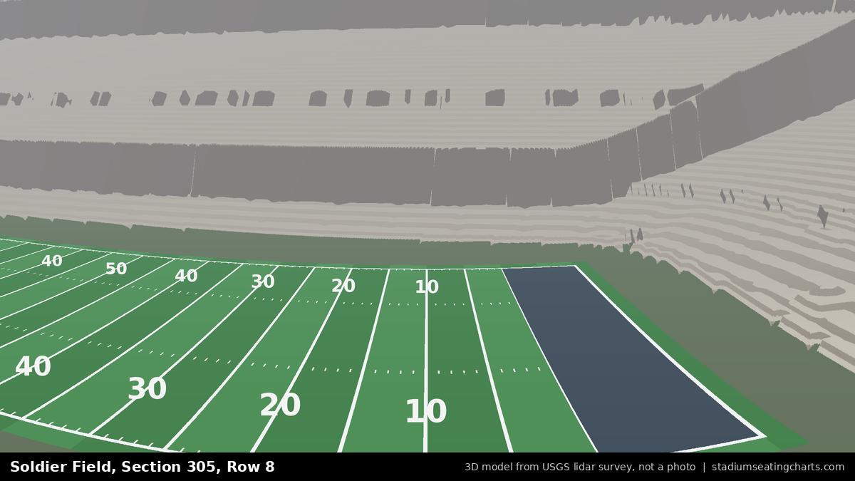 View from Soldier Field Section 305, Row 8, looking toward the field