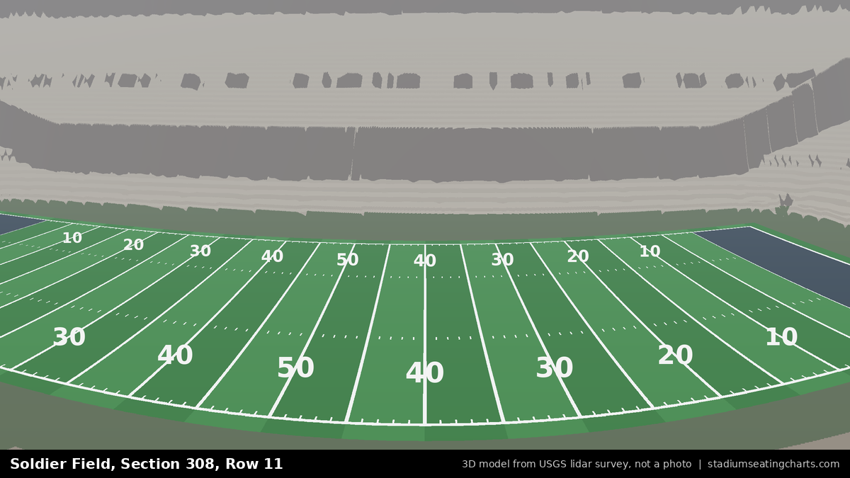 View from Soldier Field Section 308, Row 11, looking toward the field