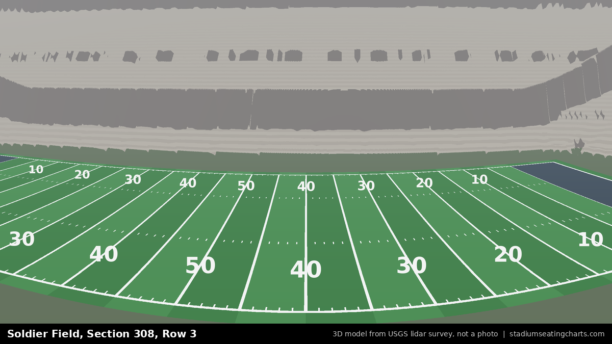 View from Soldier Field Section 308, Row 3, looking toward the field