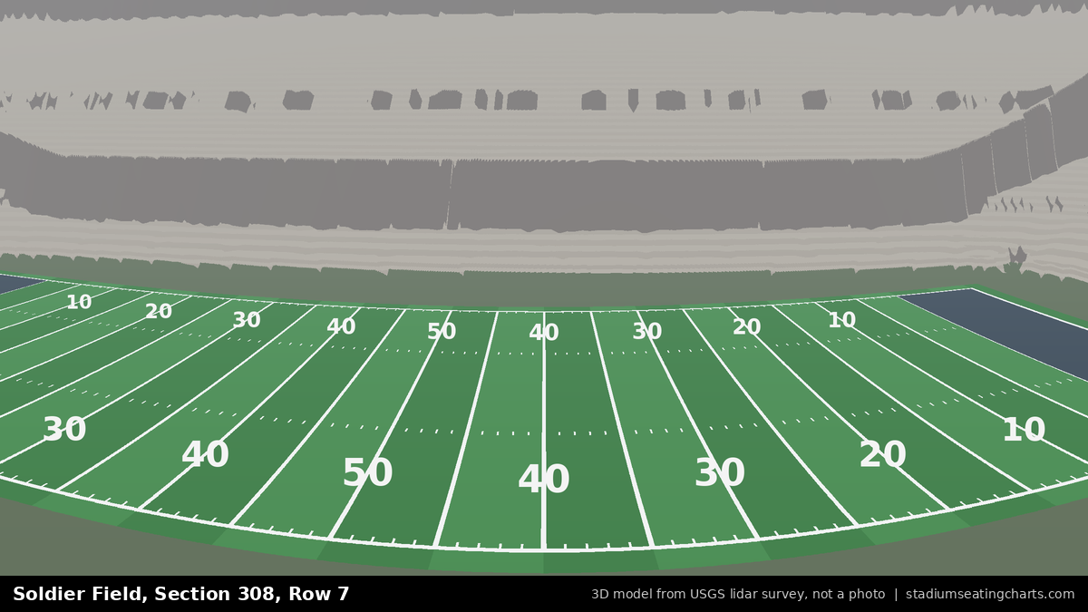 View from Soldier Field Section 308, Row 7, looking toward the field