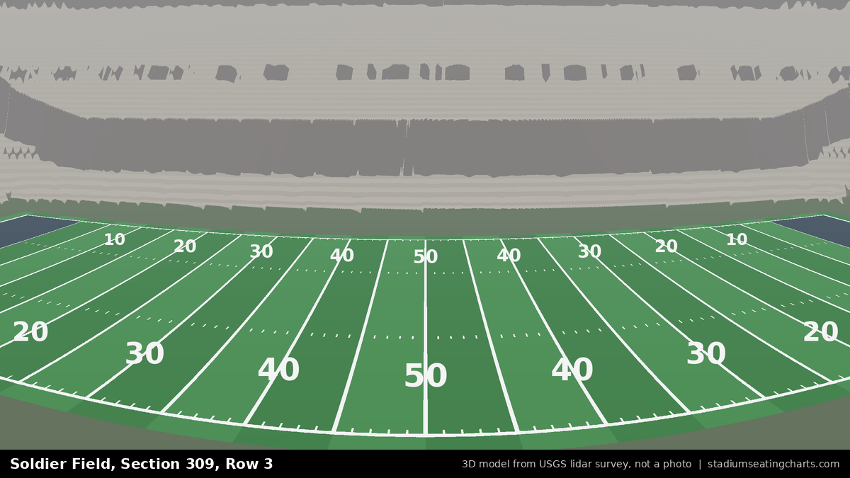 View from Soldier Field Section 309, Row 3, looking toward the field