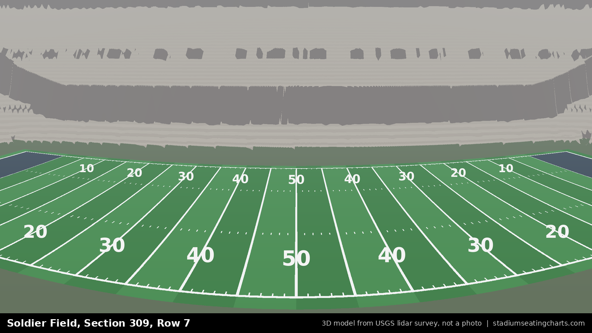 View from Soldier Field Section 309, Row 7, looking toward the field